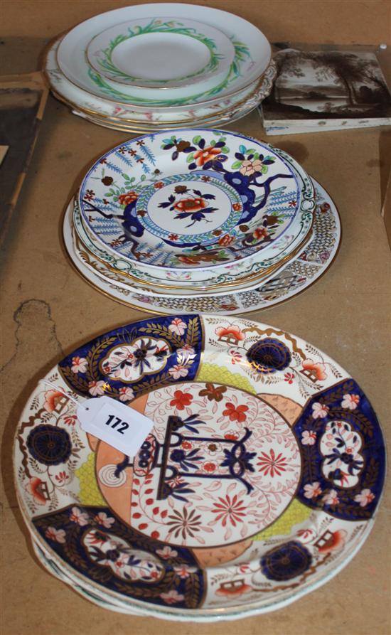 13 various Spode/Copeland plates, inc Aesops Fables, Imari, etc & two tiles